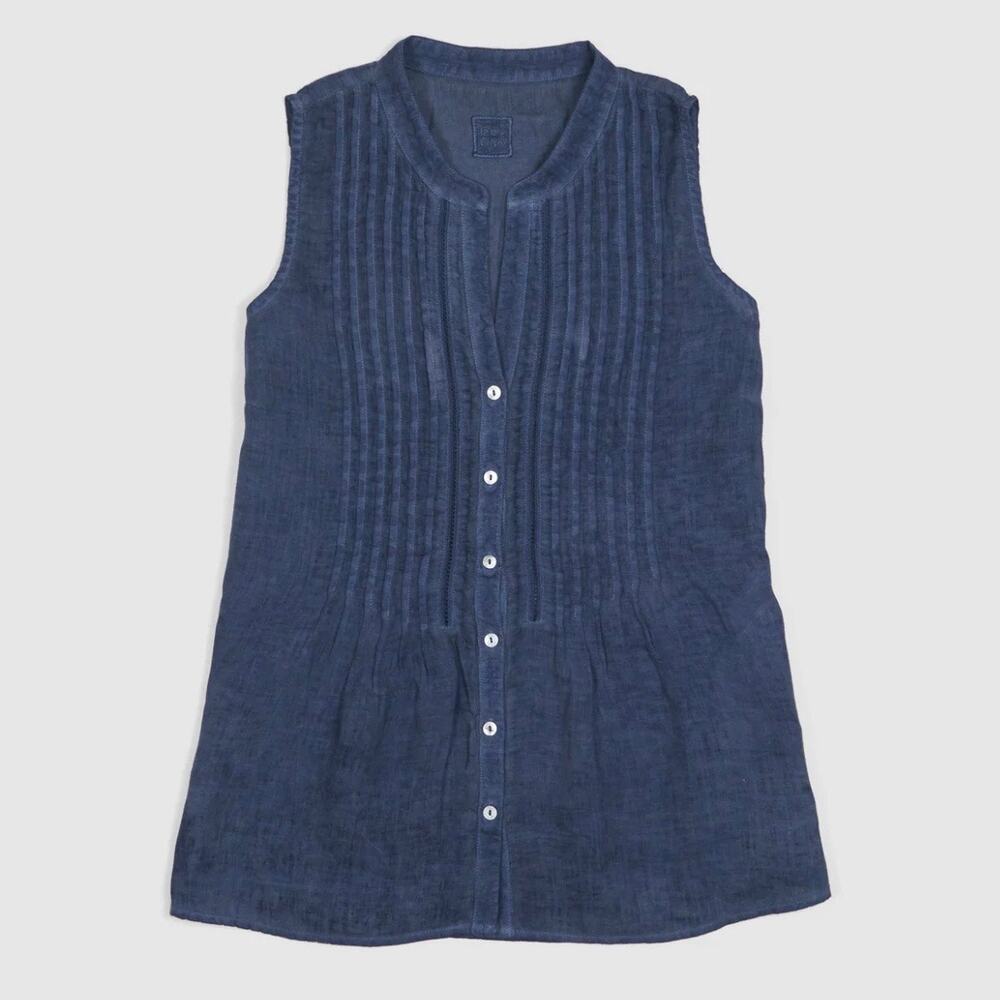 120% Lino Ladies No Sleeves Linen Blouse Blue Size Small 120percento Brand New‎